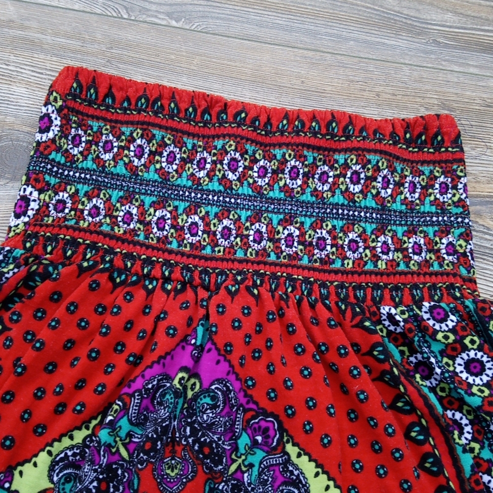 Boho Colorful Flowy Eccentric Patterned Strapless… - image 2